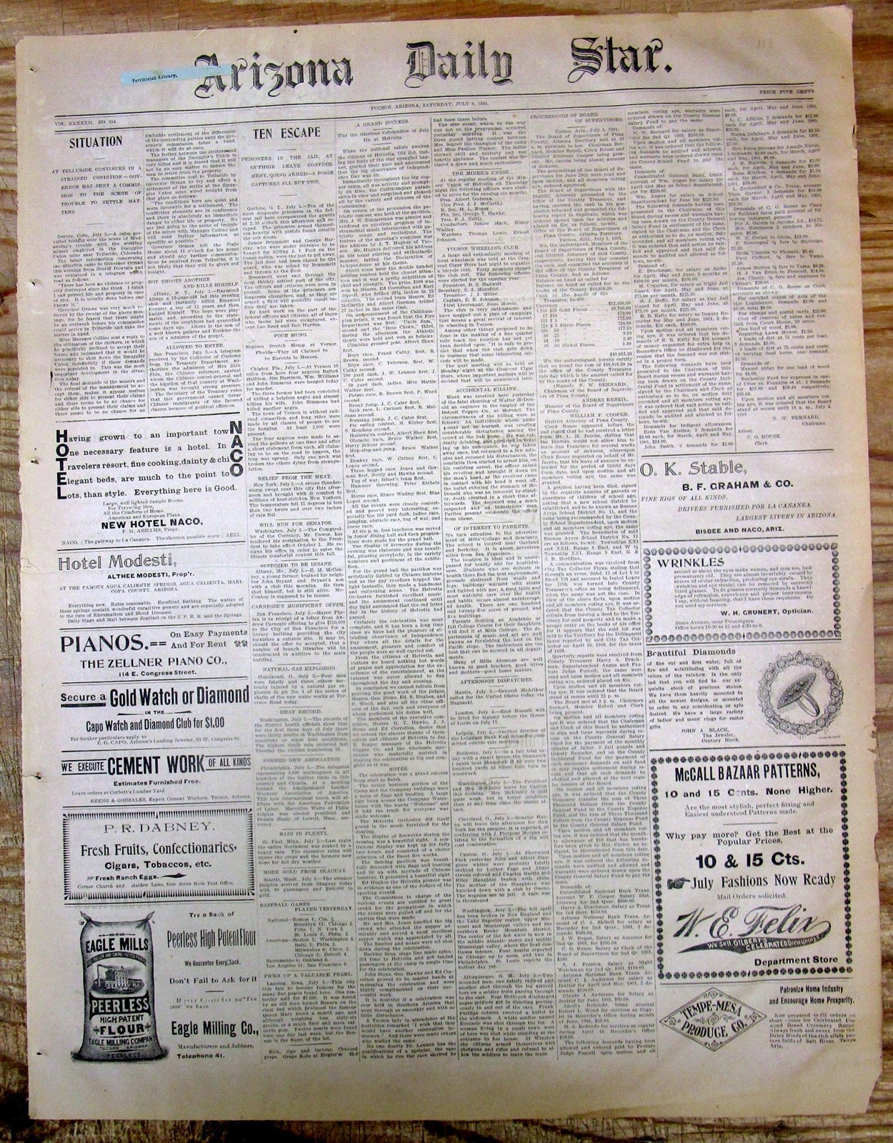 Lot of 5 1901 TUCSON Arizona Territory newspapers WILD WEST frontier 125 yrs old