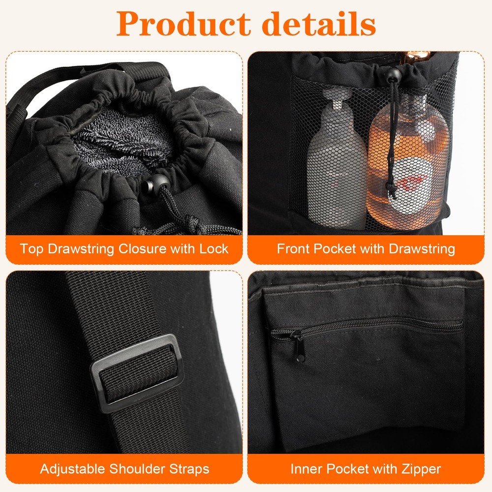 Canvas backpack laundry bag laundry backpack with shoulder straps and mesh p