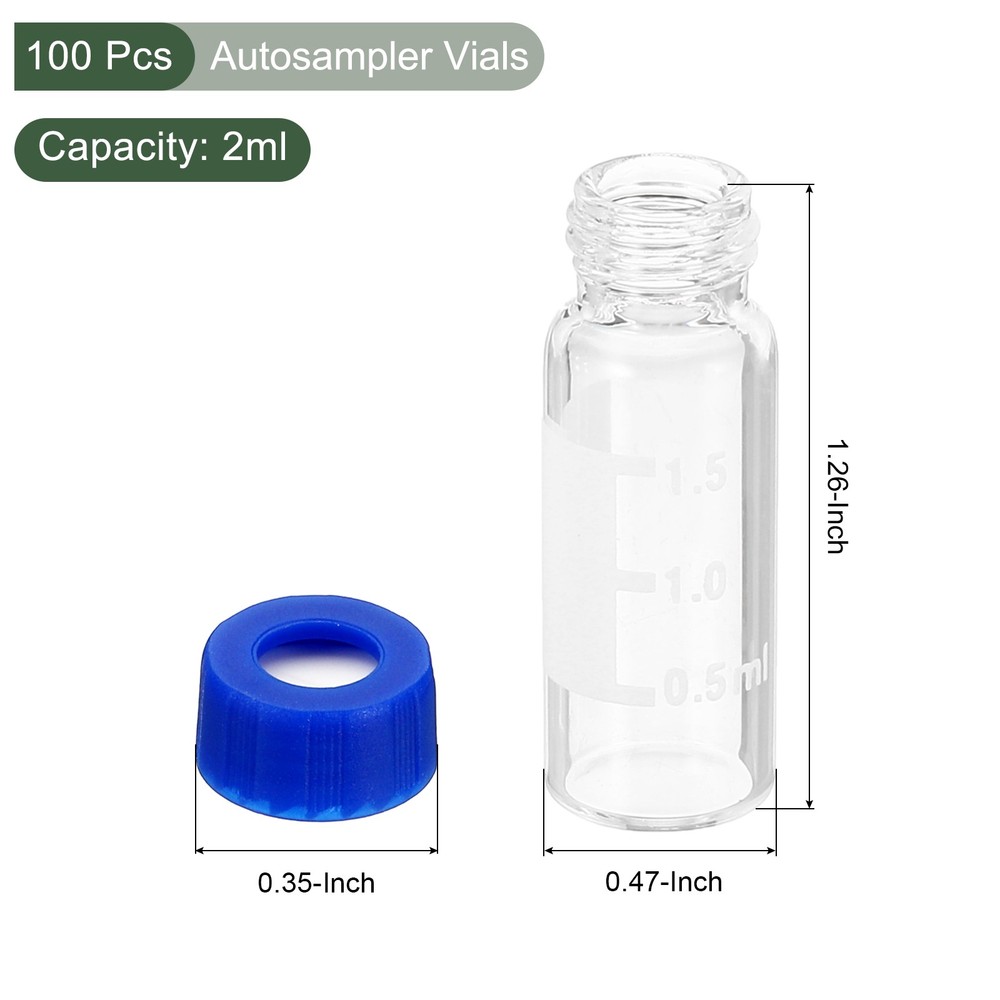 100 Pcs Autosampler Vials, HPLC/GC Sample Vials (Clear, 2-ml)