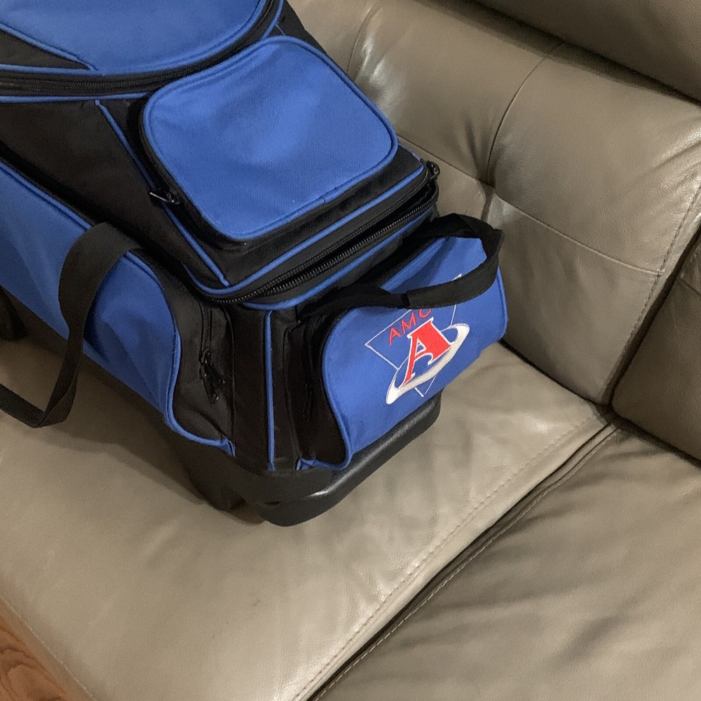 AMCO Double Bowling Ball Blue Roller Rolling Bag NICE Used Condition