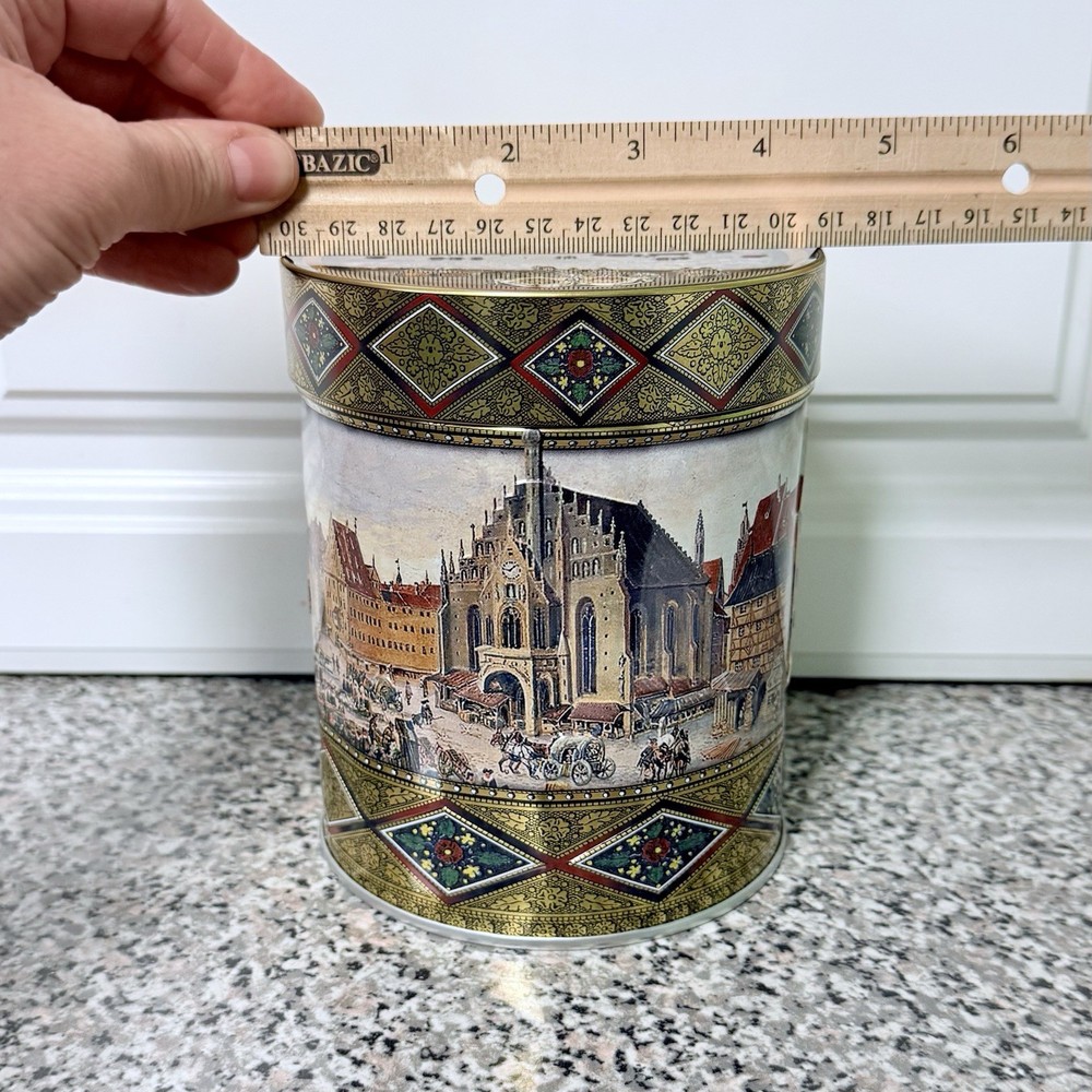 Decorative Tin Featuring A German Town Square By Lebkuchen Schmidt