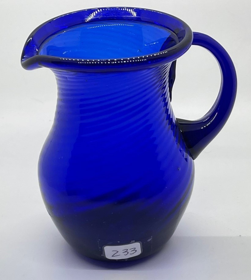 Early deep blue blown swirl ribbed pitcher