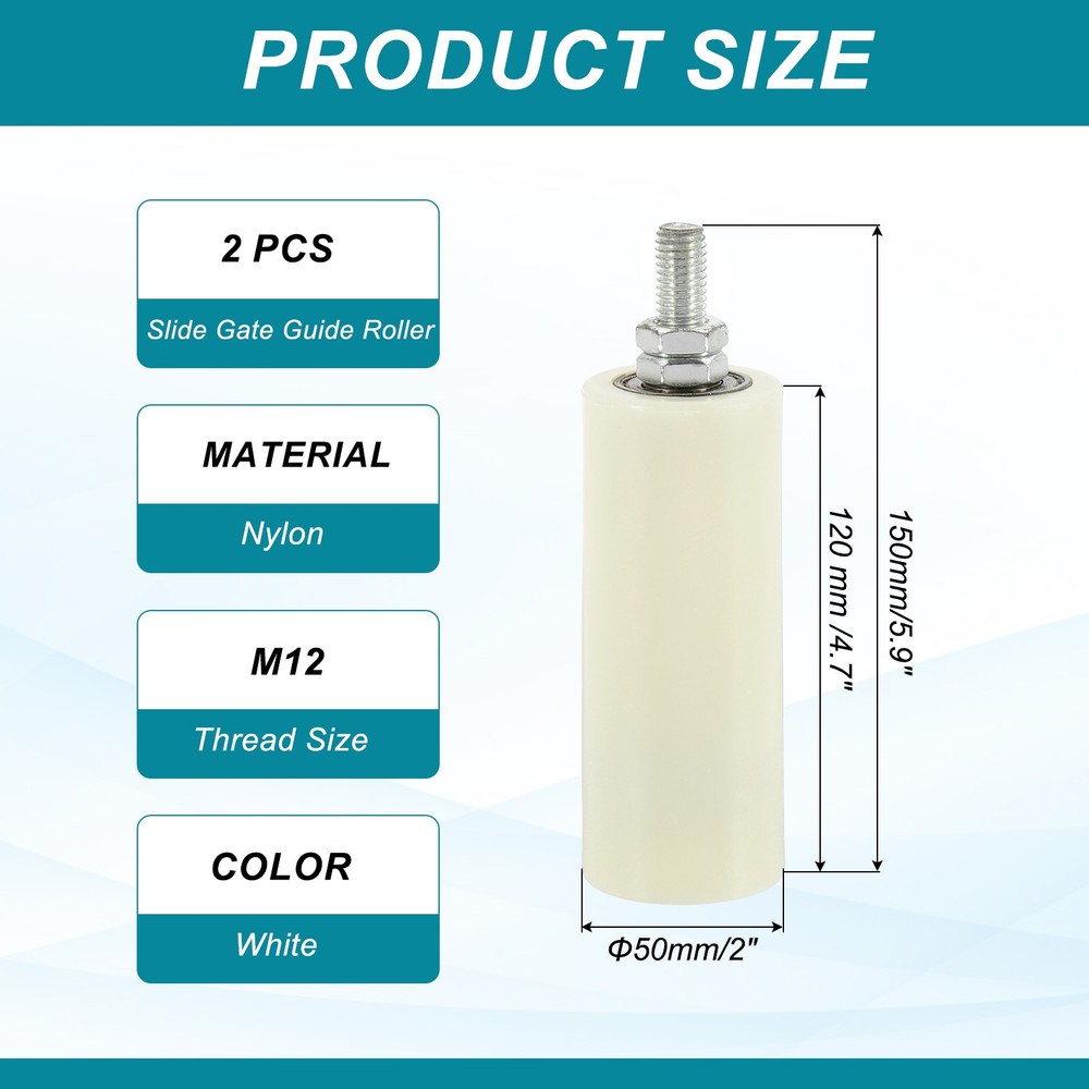 1Set Slide Gate Guide Roller 4.7" Adjustable Nylon Rollers, White