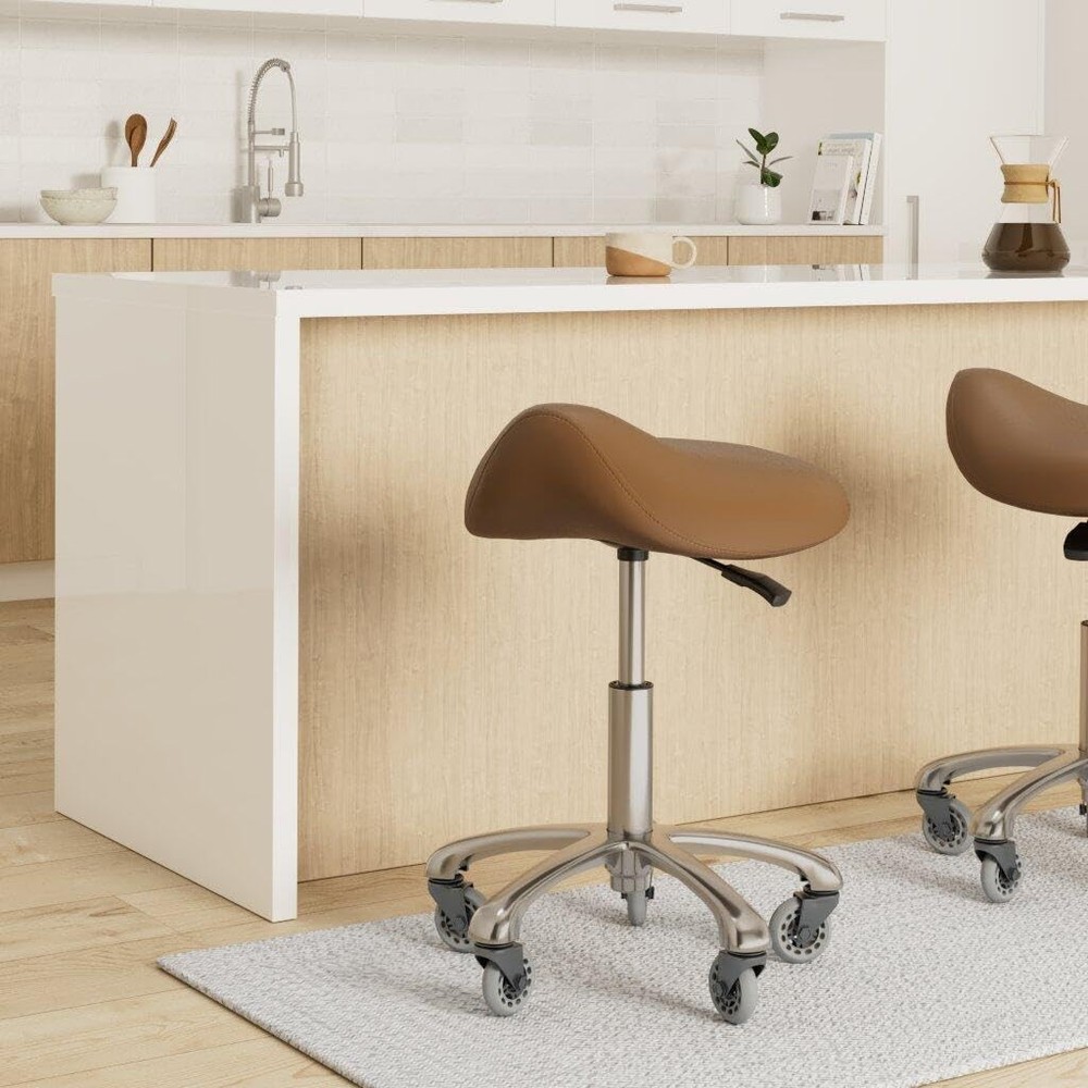 Ergonomic Saddle Stool with Wheels Camel for Salon