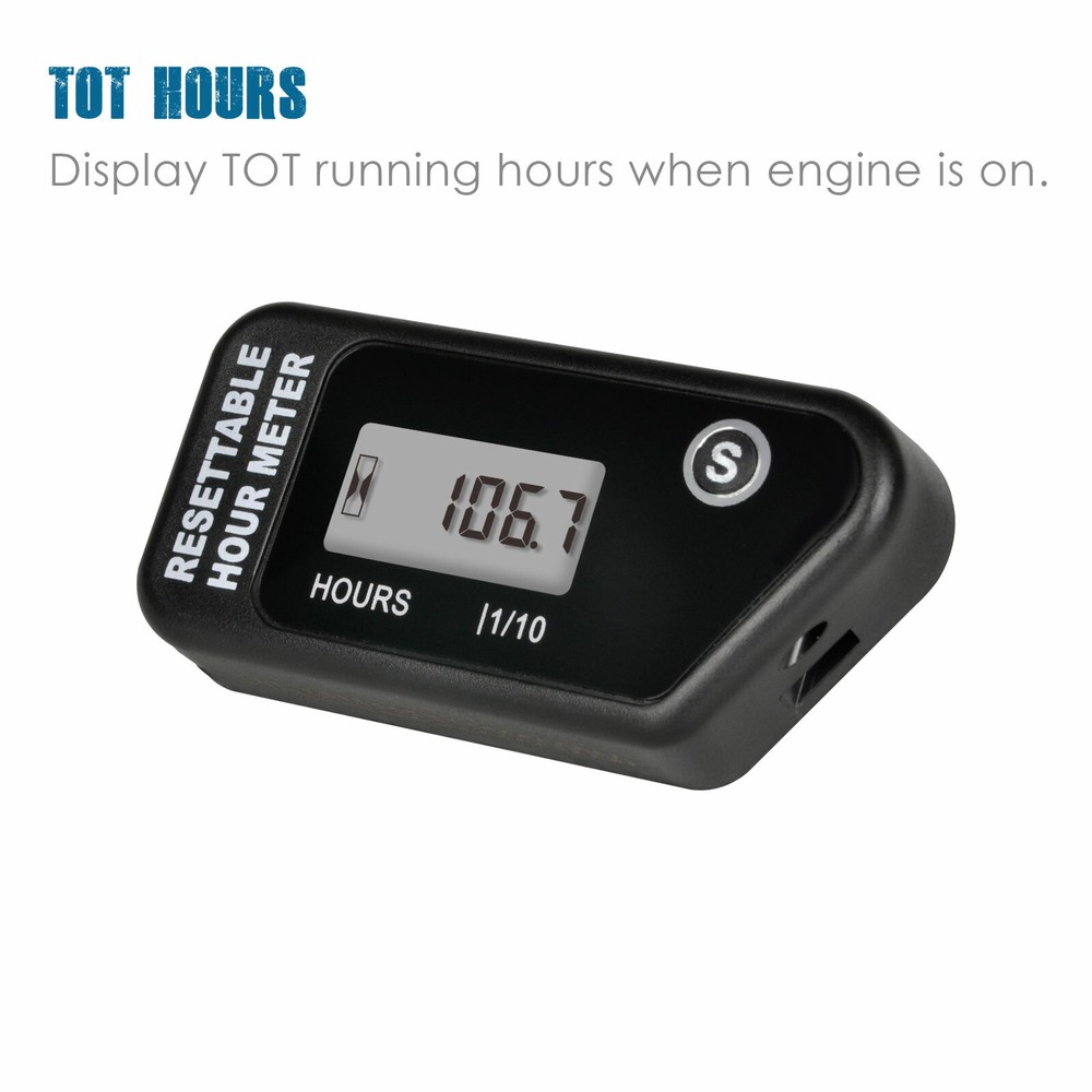 2/4 Stroke LCD Inductive Gasoline Engine Hour Meter Maintenance Mower Tractor