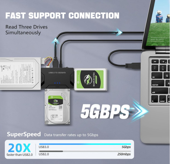 Hard Drive Reader USB 3.0 SATA IDE Adapter Universal External Data Recovery Kit