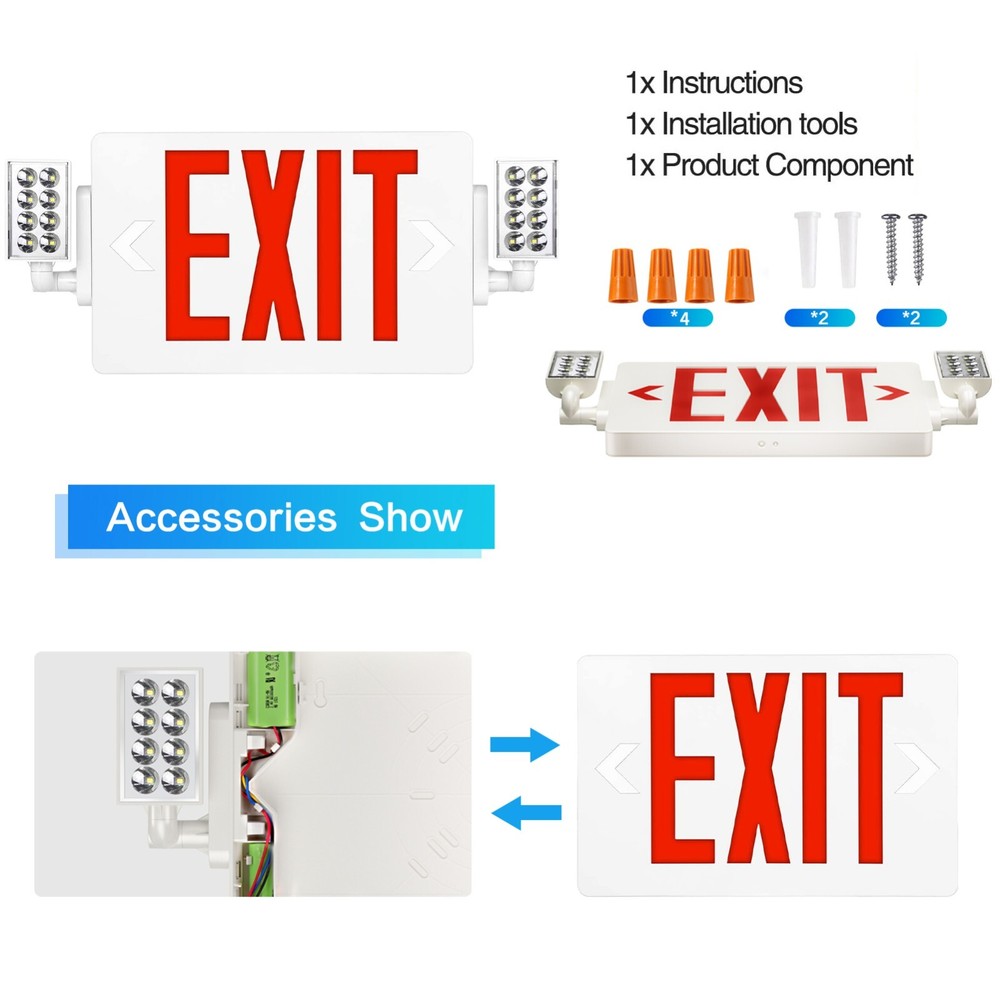 Spectsun 6 Packs Red Emergency Exit Light Led Exit Signs Combo Battery Lighting