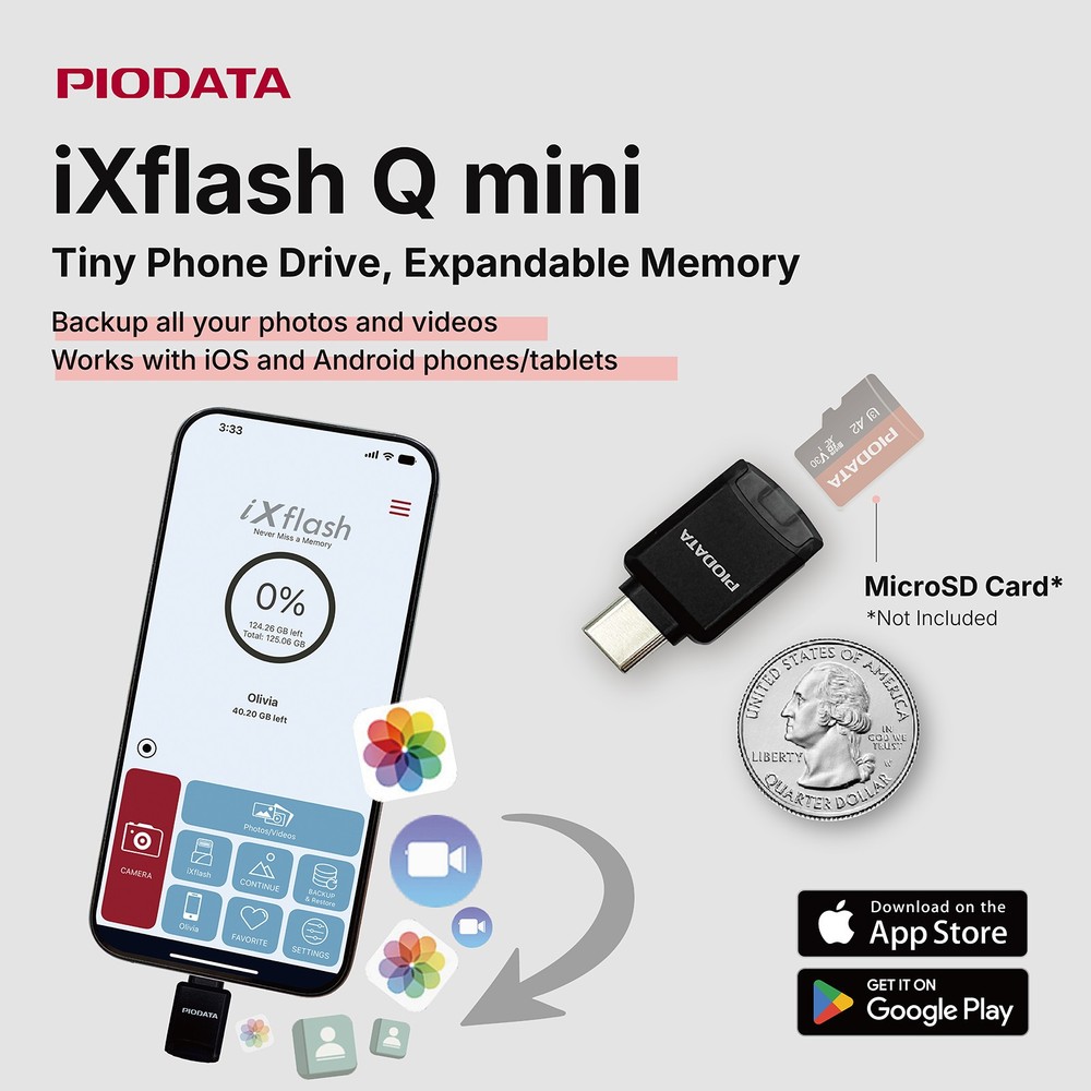 PioData Micro SD Card Reader for USB C iPhone, iPad, Android iXflash Q mini APP
