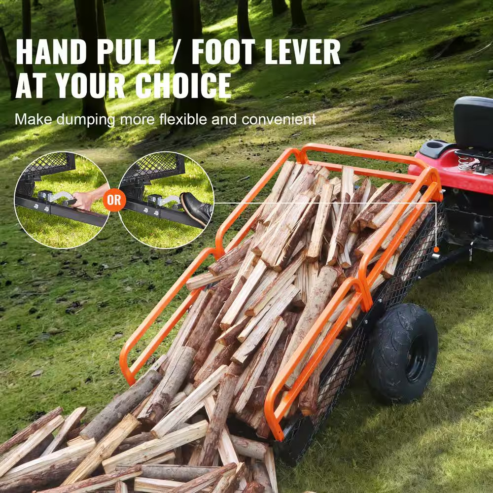 1500 Lbs. 15 Cu. Ft. Steel Havy-Duty ATV Trailer Dump Cart, Garden Cart Garden U