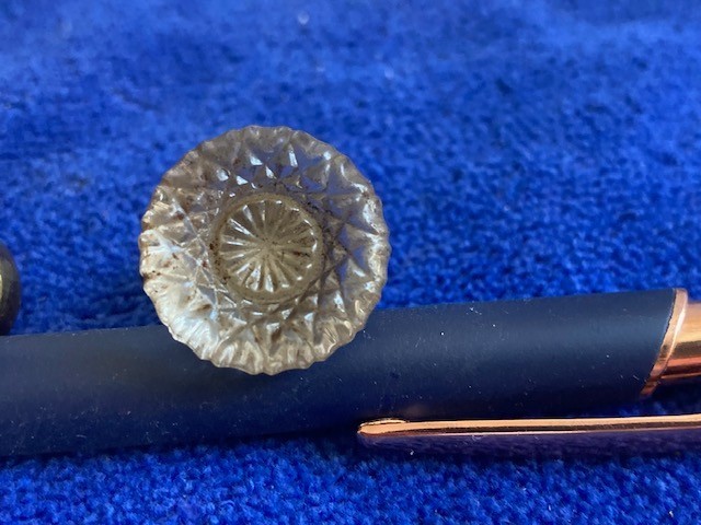 3 Small Vintage Pressed Glass & Brass Drawer Cabinet Pulls Knobs