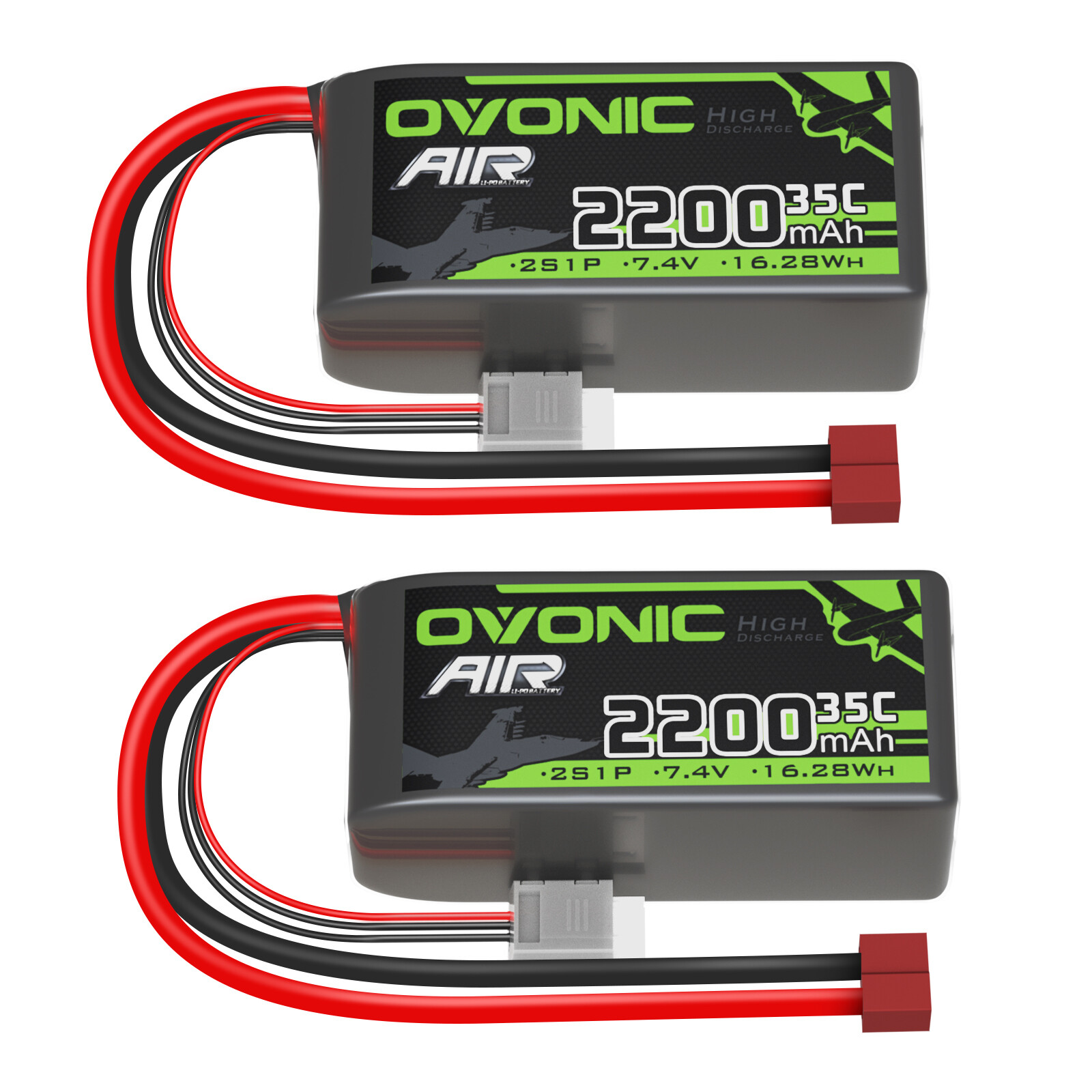2X OVONIC 7.4V 35C 2200mAh 2S Short LiPo Battery T For RC Car Airplane 1/14 1/16