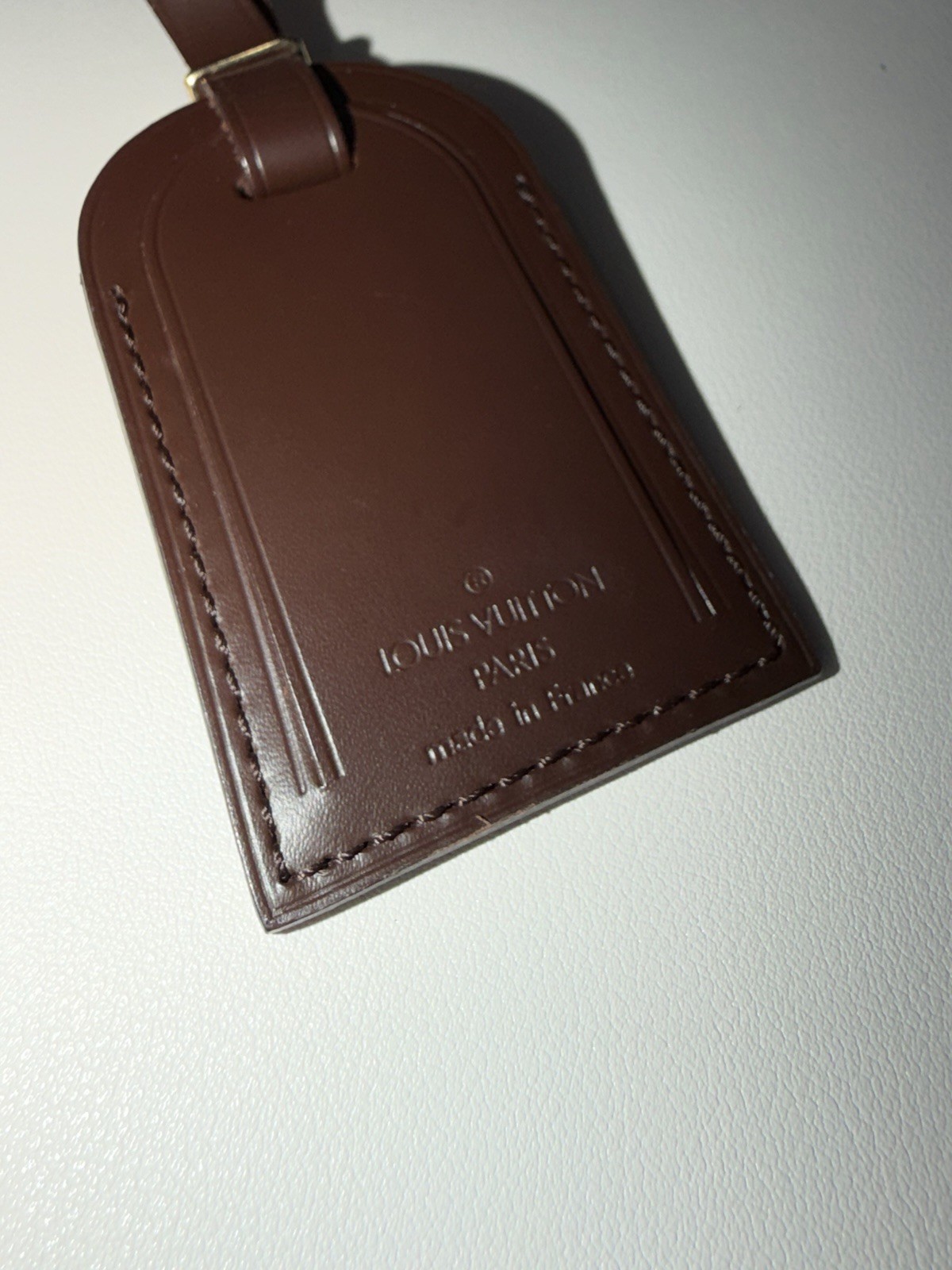 Louis Vuitton Name Tag Damier Ebene Dark Brown Goldtone Large AUTHENTIC