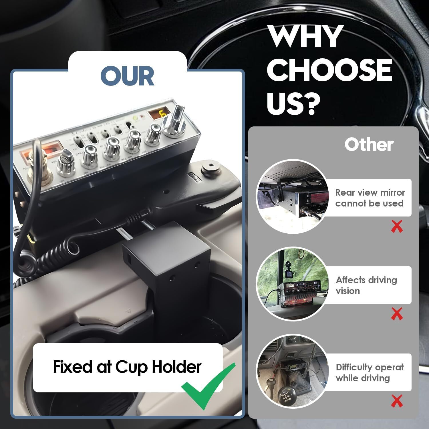 Upgrade Cup Holder RadioMount-Clamping Mount,CB Radio Mounting Brackets