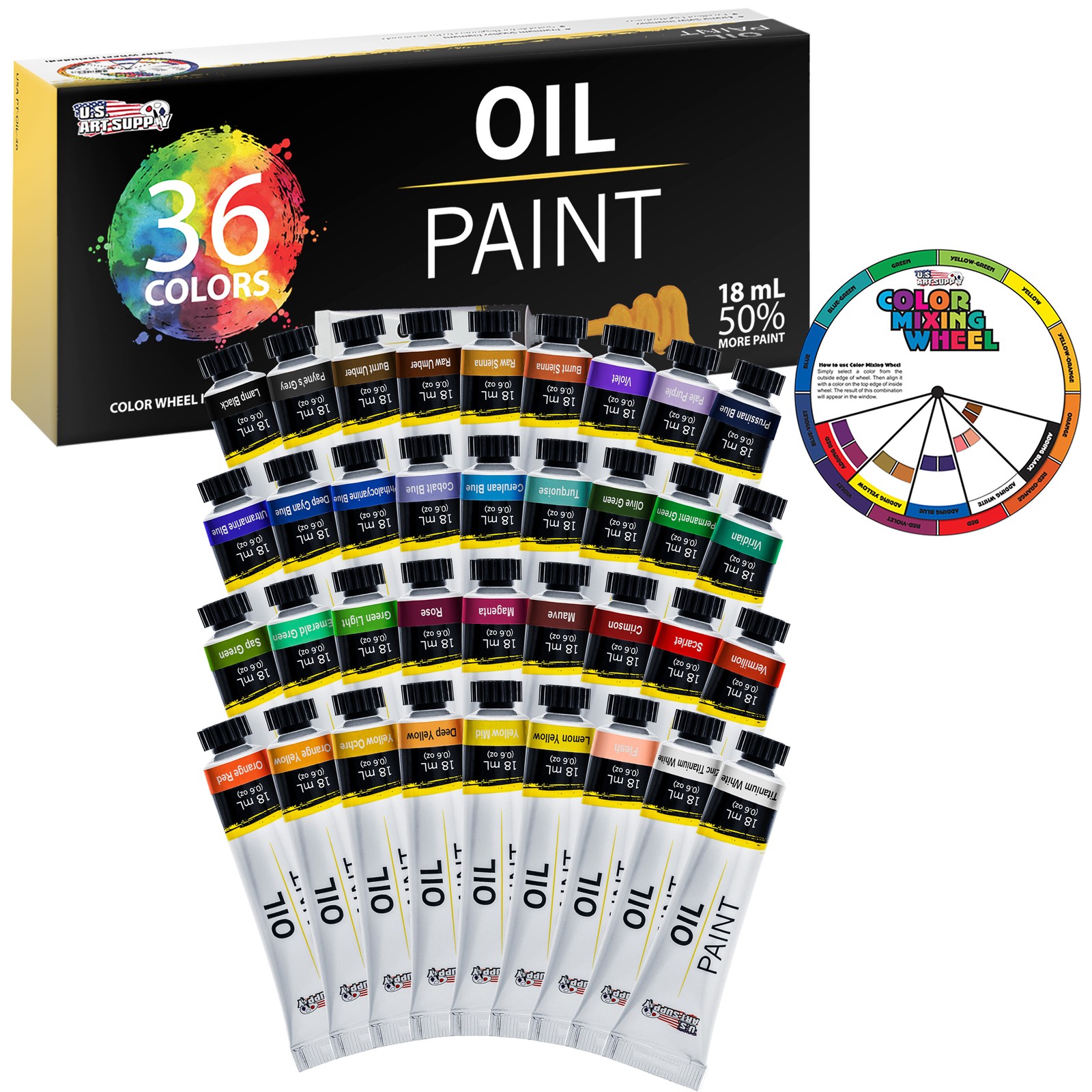 Professional 36 Color Art Oil Paint Set, Lg 18ml Tubes, Artist Student Paintings
