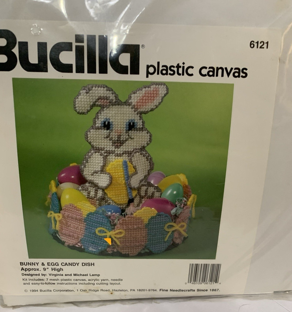 Bucilla Easter Bunny Candy Dish Kit 6121 Plastic Canvas 1994 Craft Needlepoint
