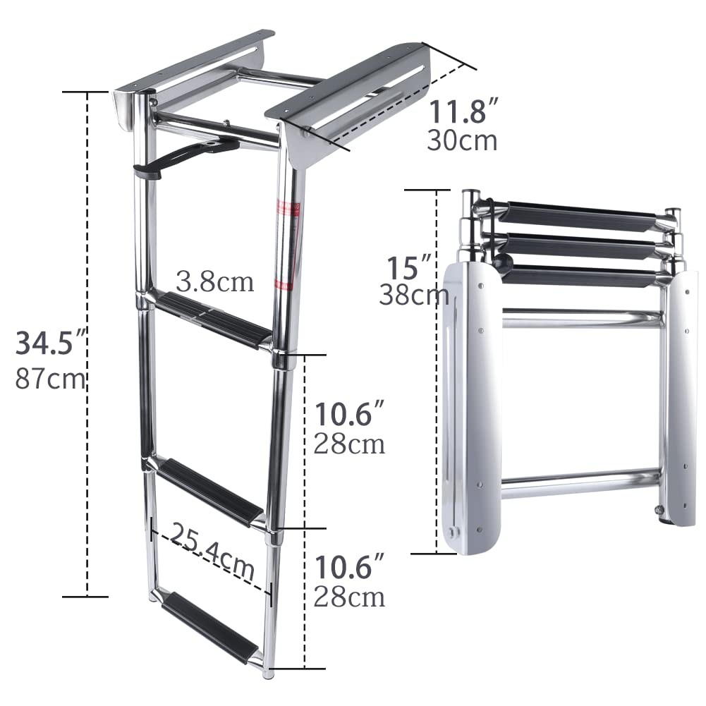 Pontoon Boat Ladder,3 Step Telescoping Ladder Under Platform Slide Silver