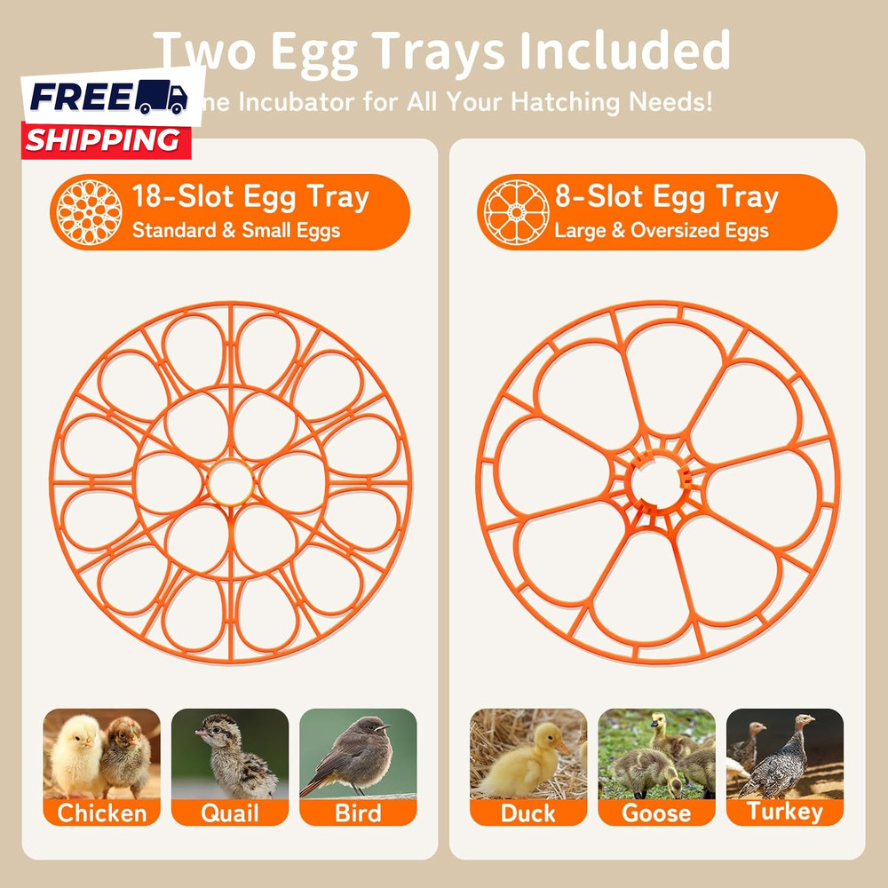 18 Egg Incubator 2 Egg Trays Automatic Egg Turning with Auto Stop Humidity Contr