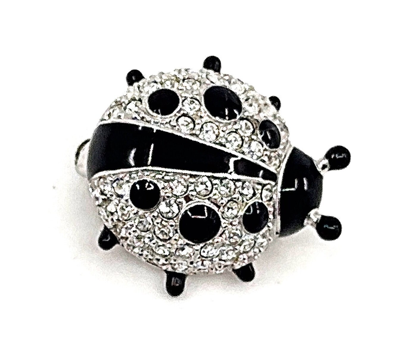 Ladybird Pin / Brooch Rhodium Plated Metal Alloy Set With Enamel And Crystals