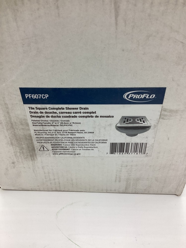 ProFlo Tile Square Complete Shower Drain Chrome Finish PF607CP
