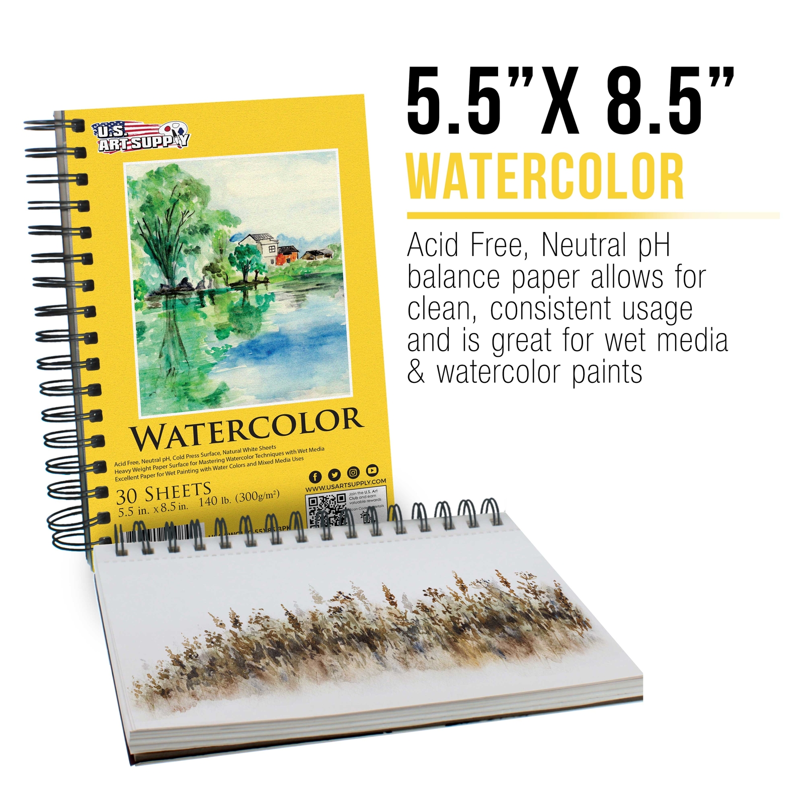 5.5" x 8.5" Watercolor Painting Paper Pads, 3 Pads, 30 Sheets Each, 140lb 300gsm