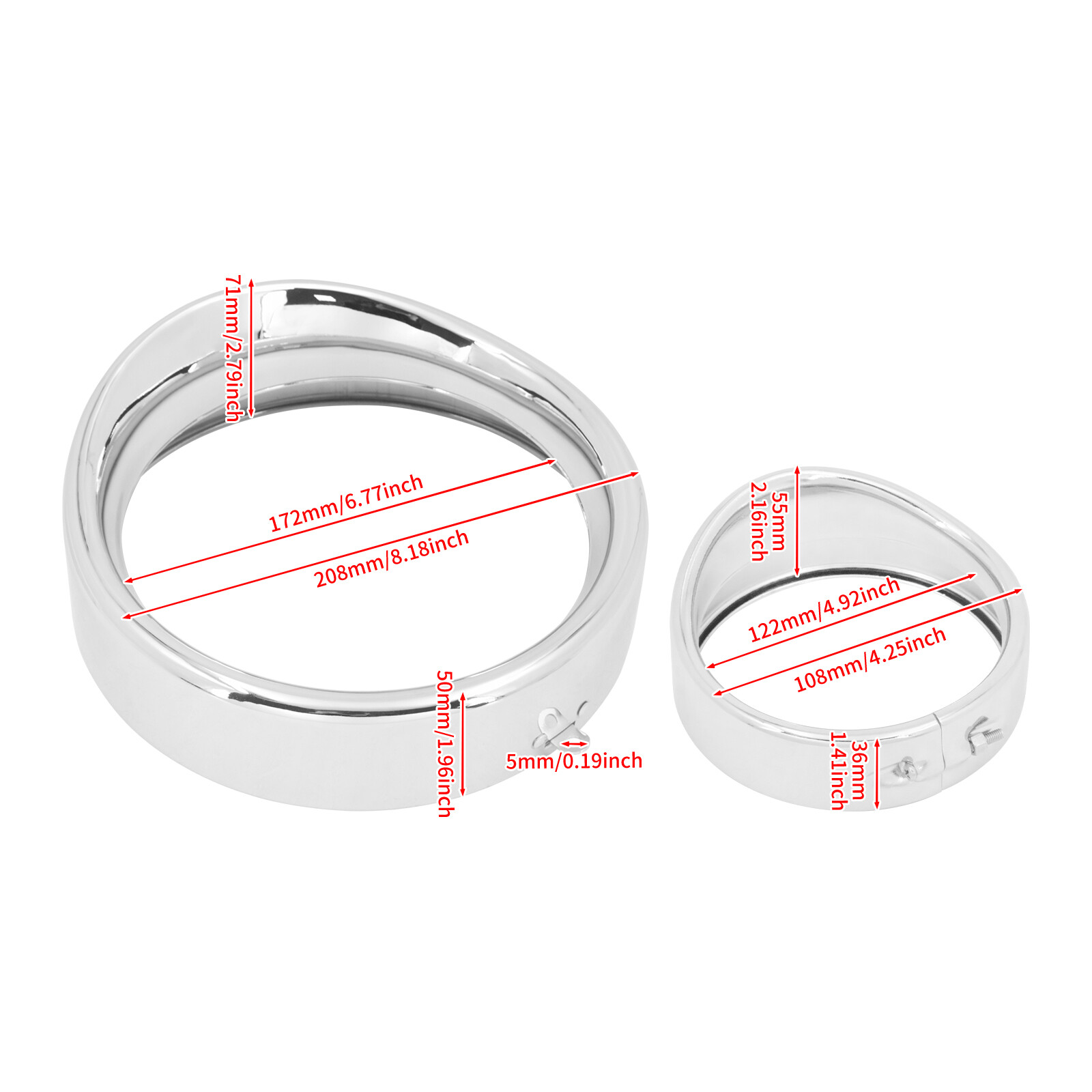 7" Headlight 4.5"Fog Light Visor Trim Ring Cover For Harley Softail Deluxe 94-17