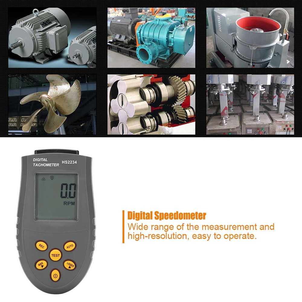 Black HS2234 Tachometer Non Contact Digital Display Speedometer Digital