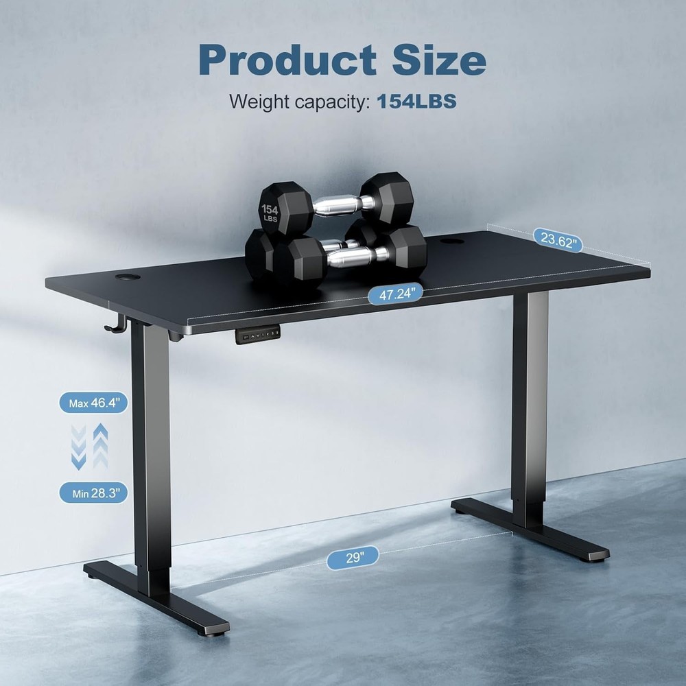 Electric Standing Desk 48" Height Adjustable Black