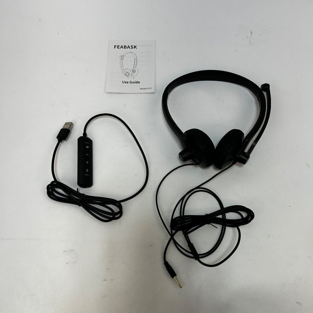 FEABASK EH07 Computer Headset USB/3.5mm w/ Mic Inline Mute Volume Control