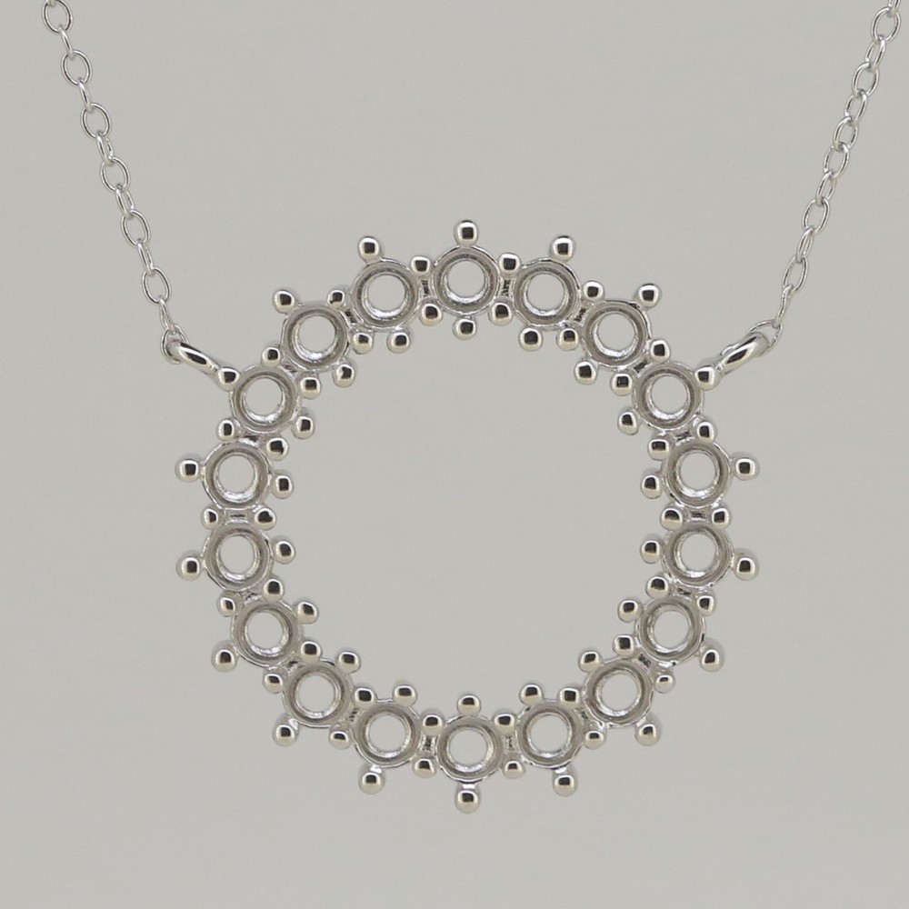 Sterling Silver Semi Mount Pendant Setting Round RD 3x3mm Circle 18" C Solid