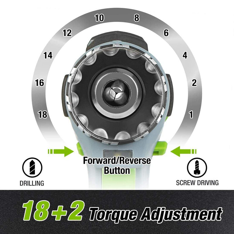 WORKPRO 20V Cordless Drill/Driver Kit 3/8" 18+2 Torque Setting Variable Speed US