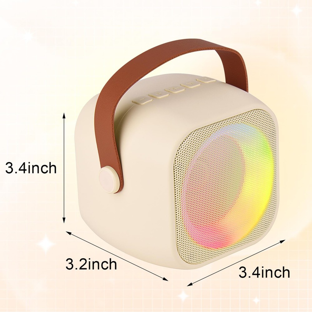 Beige Mini Portable Bluetooth Karaoke Speaker Machine with 2 Wireless Mics