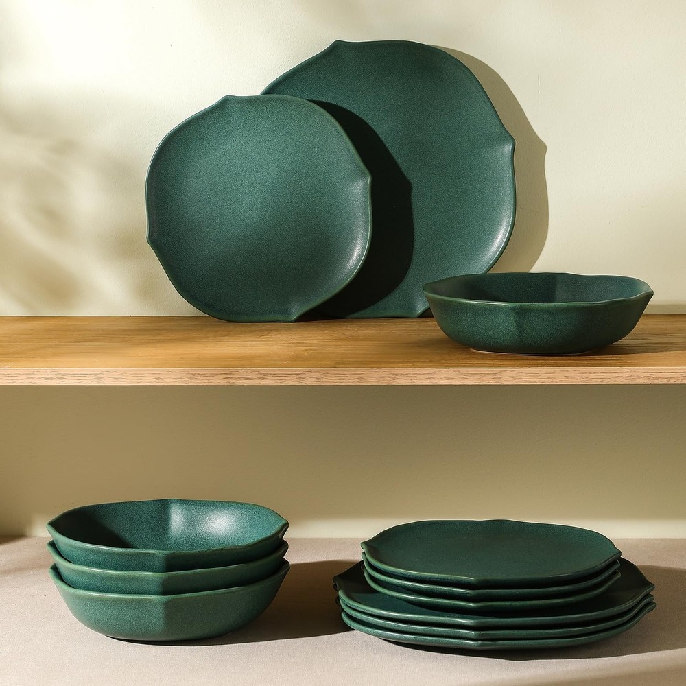 Baskerville 12-Piece Dinnerware Set Stoneware, Green