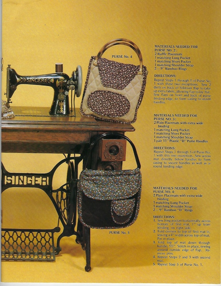 Placemats Plus Purses Pillows Craft Sewing 35 Projects Patterns Book Vtg 1980