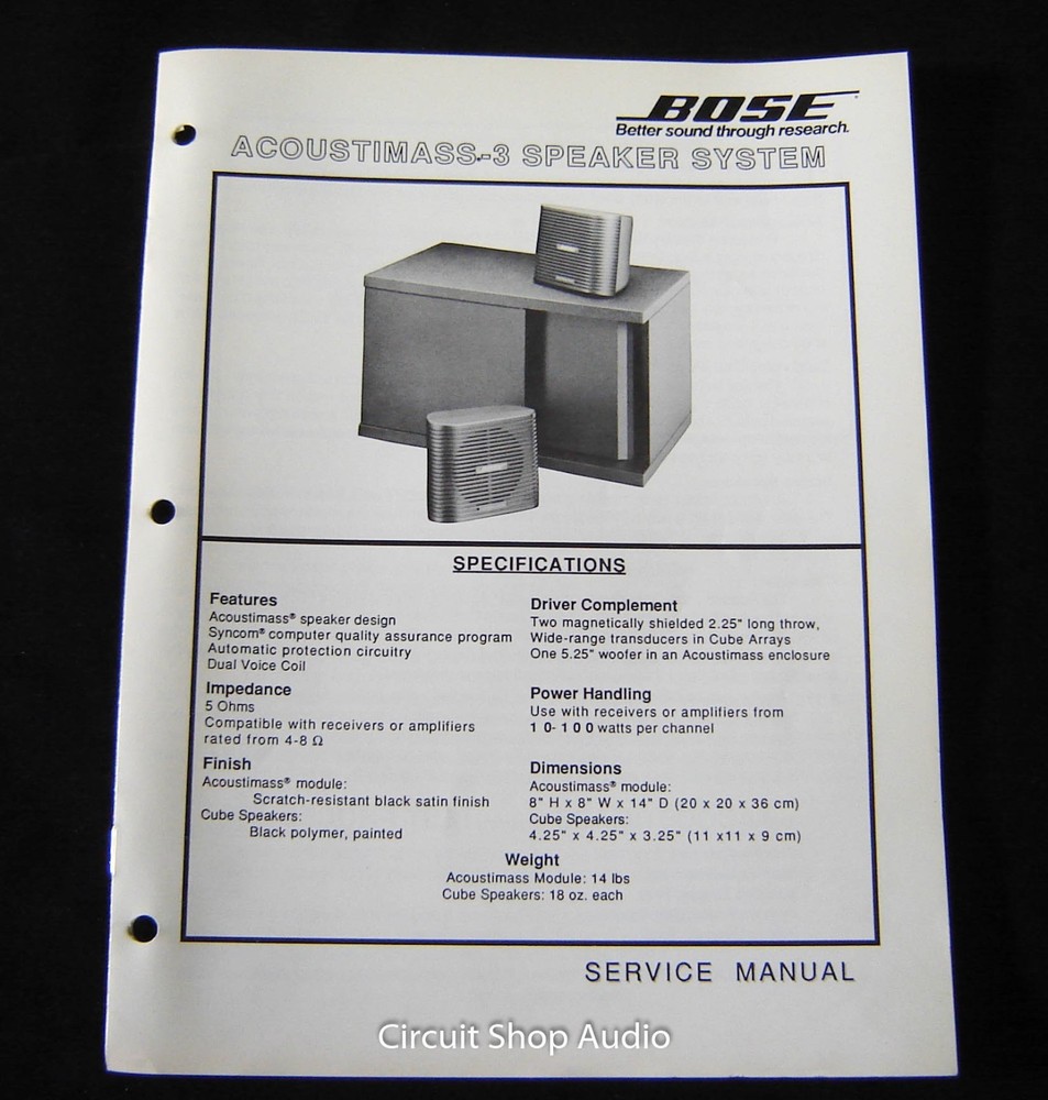 Original Bose Acoustimass 3 Speaker System  Service Manual
