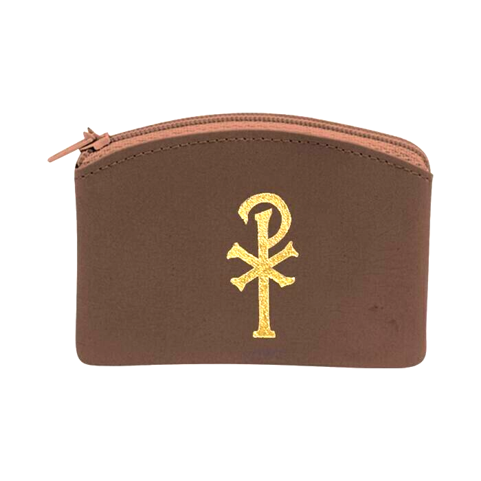 Chi Rho (brown) Zippered Rosary or Chaplet Case