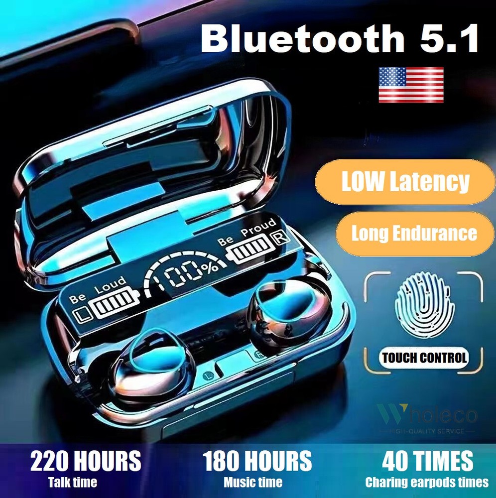 Bluetooth 5.1 TWS Bluetooth Wireless Earbuds Waterproof Headset Noise Cancelling