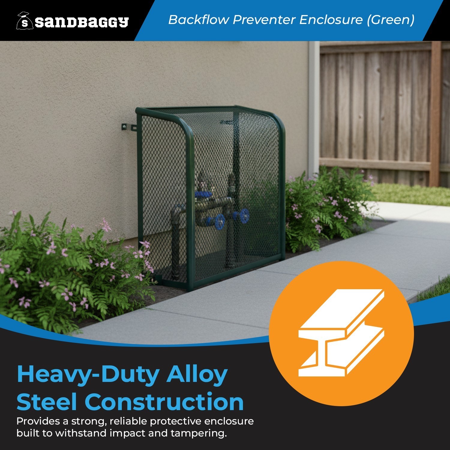 Wall-Mounted Backflow Security Cage – Backflow Enclosure (Green) - Sandbaggy