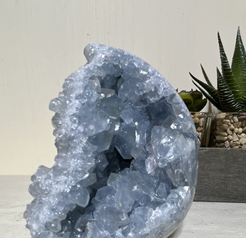 Blue Celestite Crystal Geode Mineral Decorator Display Specimen