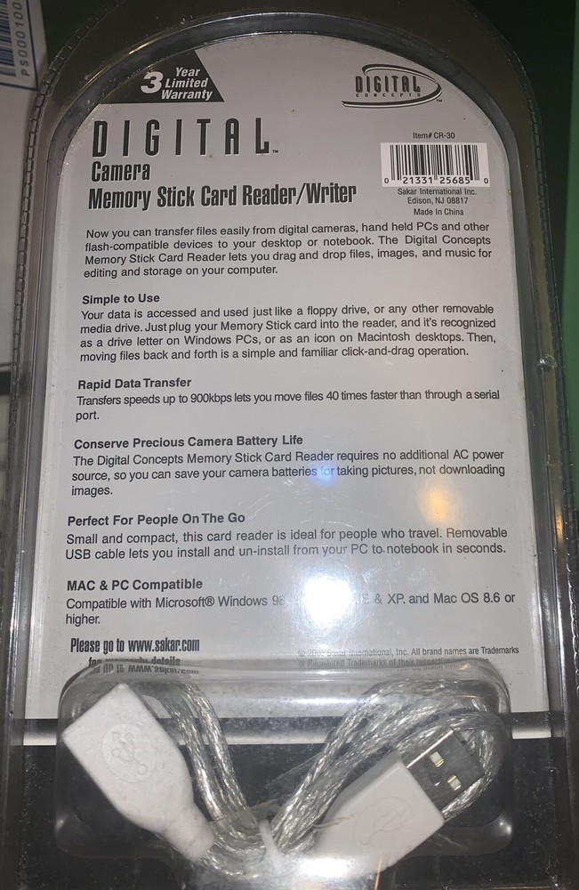 Digital Conepts CR30 Camera Memory Stick Card Reader / Writer USB