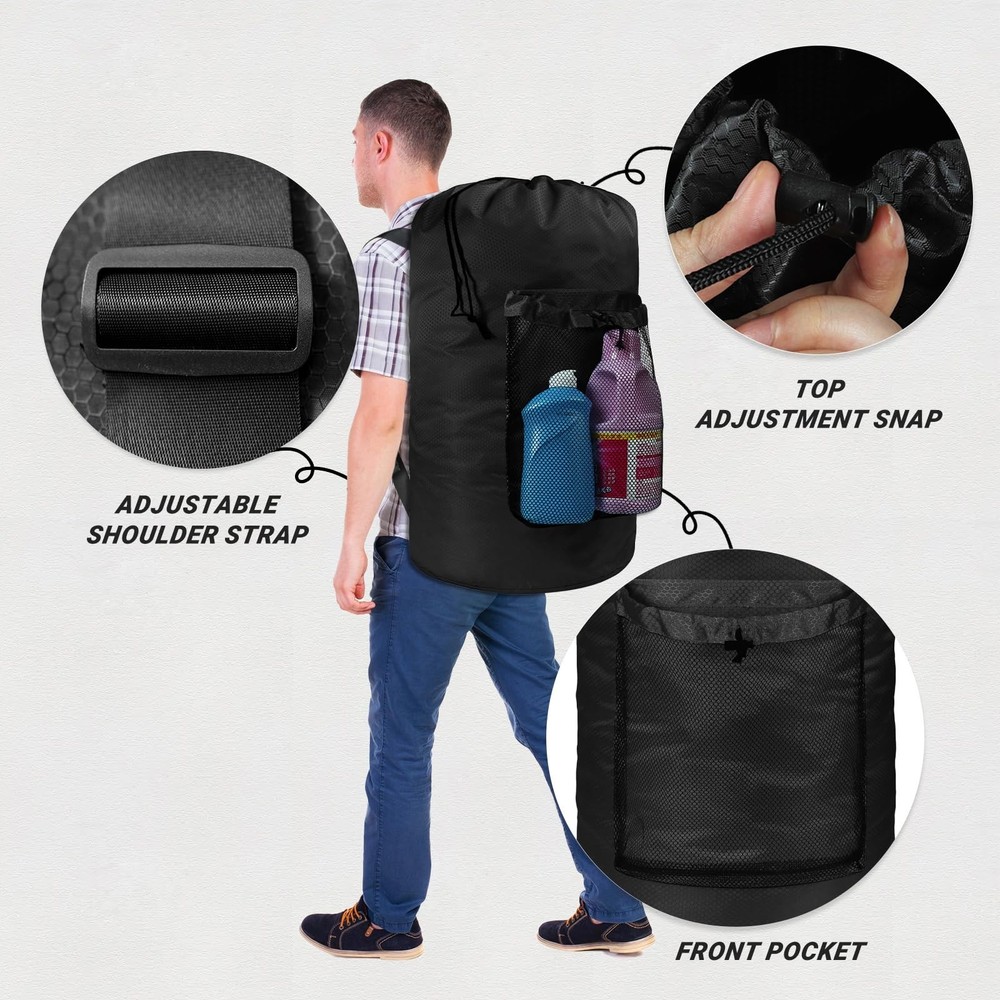 Laundry Bag with Shoulder Straps and Mesh Pocket Laundry Backpack Large Porta...
