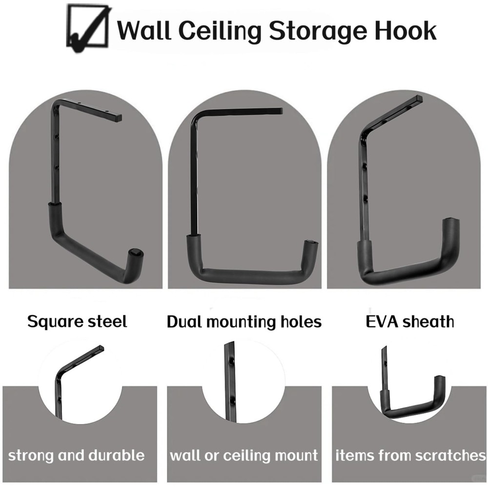 4pcs Ceiling Mounted Garage Hooks, Overhead Garage Storage Rack, Utility Ladd...