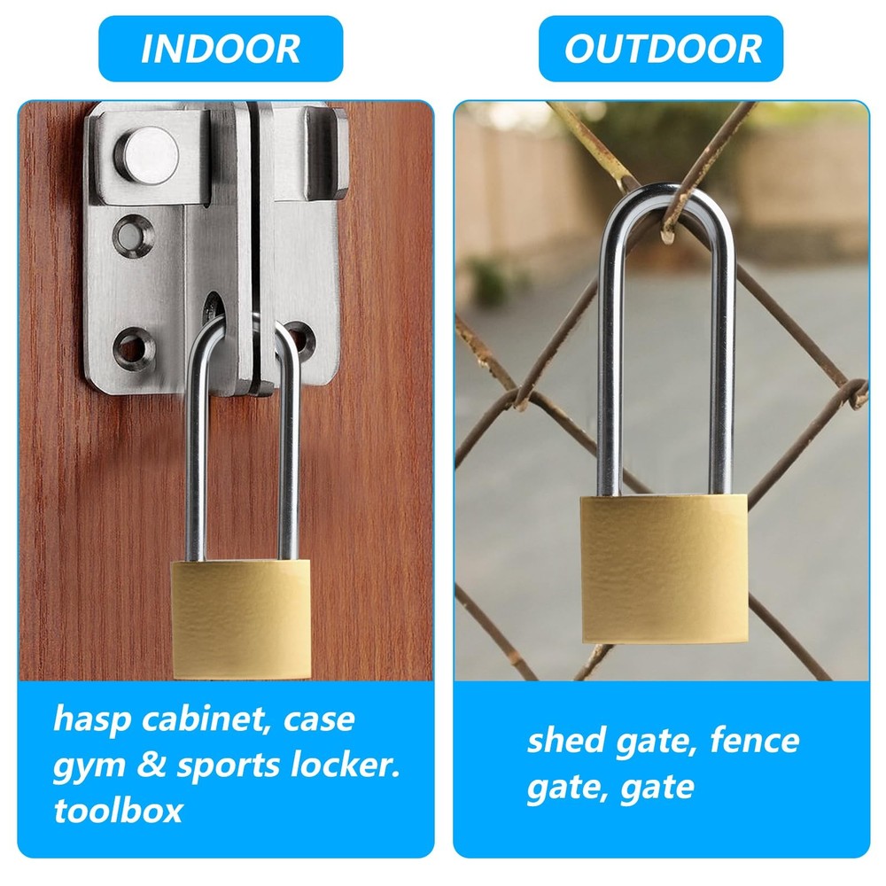 4 PCS Long Keyed Padlock Waterproof Solid Brass Lock, Padlock with Keys, 3.4 Inc