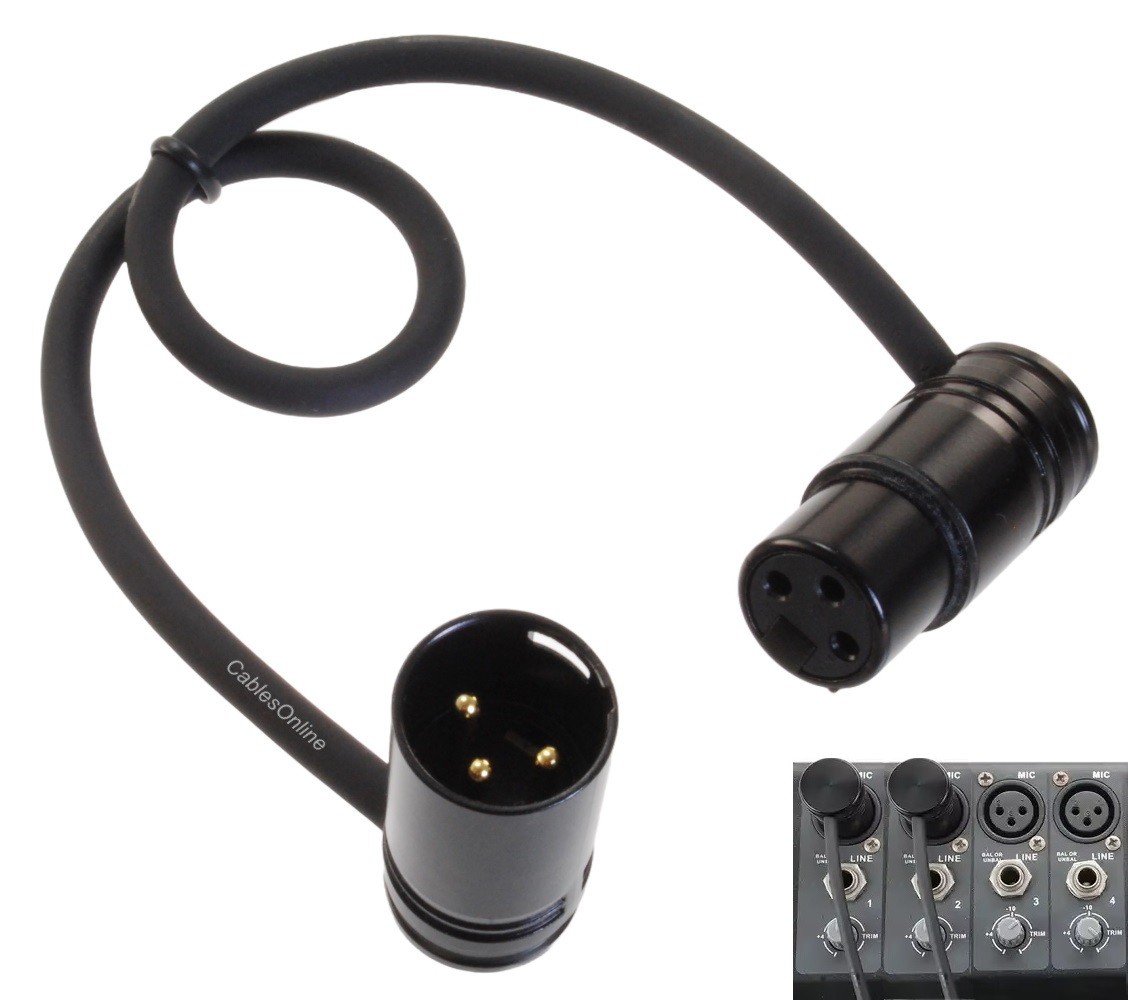 Low-Profile Right-Angle 3-Pin XLR Male to Female Adjustable-Angle Cable
