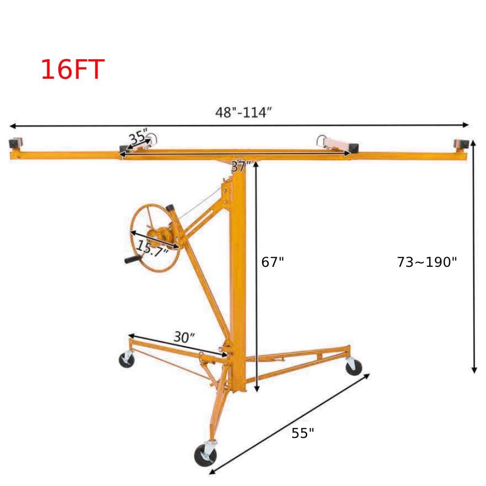 16FT Drywall Lift Plasterboard Panel Sheetrock Hoist Lifter Carrier Sturdy Steel