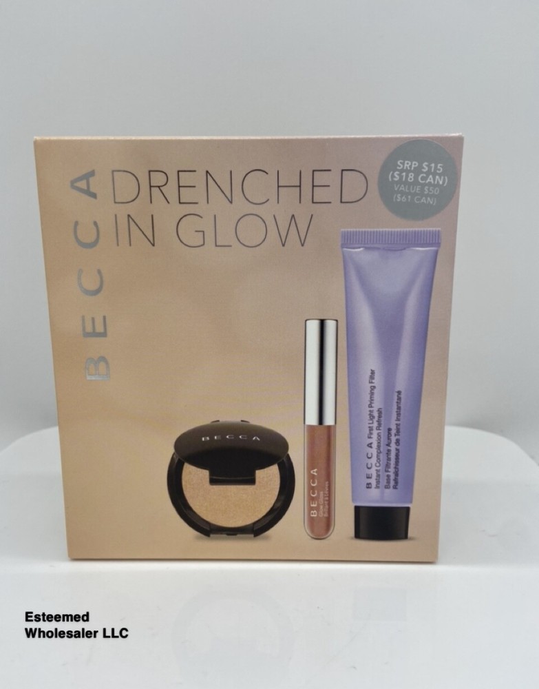 BECCA Drenched In Glow Mini Face Set: Highlighter, Primer & Lip Gloss