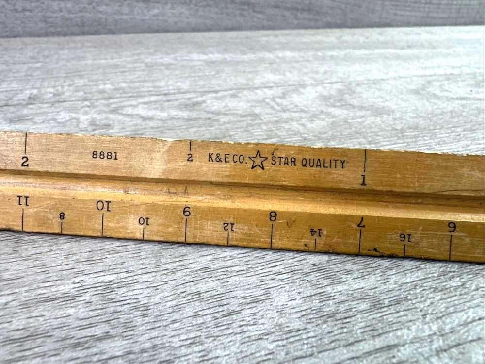 Vintage 12" K&E Co Star Quality Triangular Ruler 8881 Three Sided