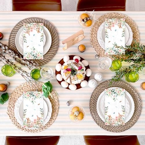 100pcs Easter Bunny Floral Guest Napkins Rabbit Flowers Spring Seasonal