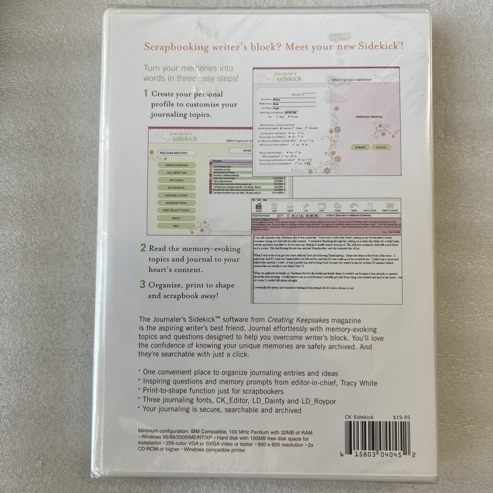Creating Keepsakes Journaler's Sidekick Software (CD-ROM) NEW SEALED