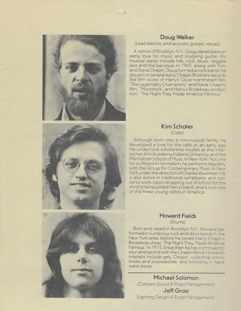 HARRY CHAPIN 16 page ON THE ROAD PROGRAM