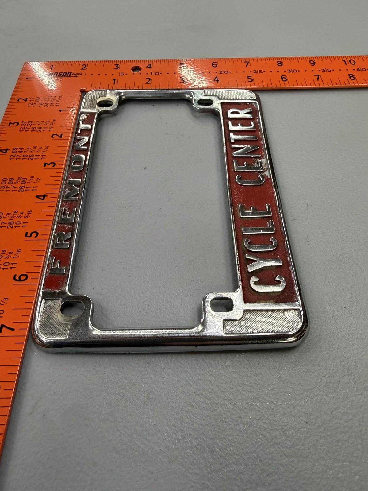 RARE Vintage Fremont Cycle Center California Metal Motorcycle License Frame